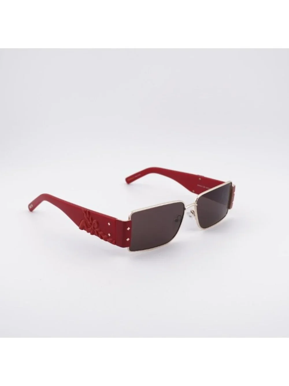 MCM MW0012 32E Sunglasses Pale Gold/Red Rectangle Frame, Mauve Lenses
